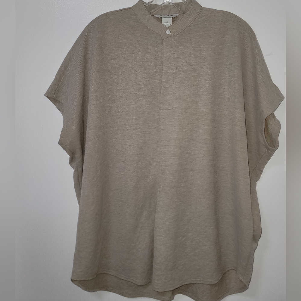 Club Monaco Tan Short Dolman Sleeve Knit Henley High Low Blouse Size Large